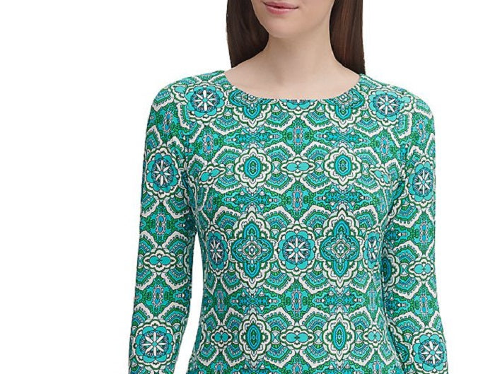 Vestido Tommy Hilfiger Feminino Manga 3/4 Gola Joia Comprimento Joelho Verde Tamanho 6