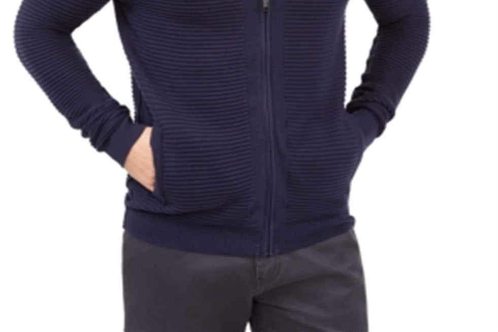 Cardigan Alfani Masculino Texturizado com Zíper Frontal Azul Tamanho Médio