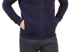 Cardigan Alfani Masculino Texturizado com Zíper Frontal Azul Tamanho Médio