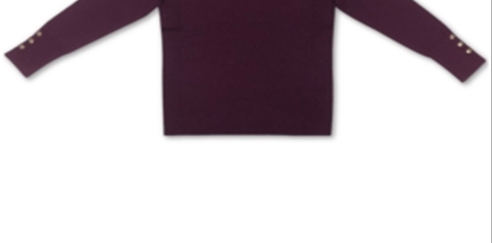 JM Collection Suéter Feminino com Punhos e Botões, Gola V, Roxo, Tamanho Grande