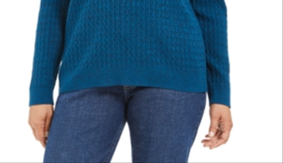 Suéter Henley de tricô trançado feminino Karen Scott, azul, tamanho X-S