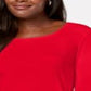 Karen Scott Blusa de algodão com decote redondo feminina, vermelha, tamanho grande