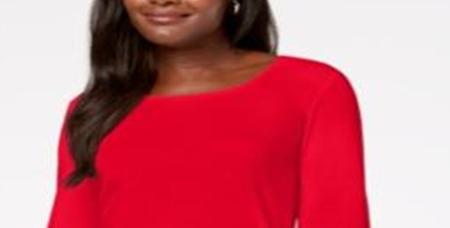 Karen Scott Blusa de algodão com decote redondo feminina, vermelha, tamanho grande