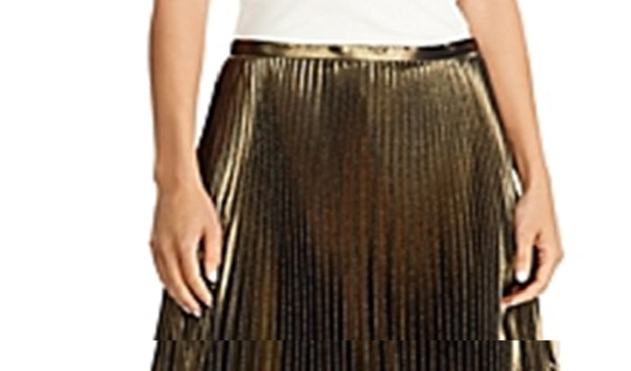 Saia MIDI Feminina Ralph Lauren Metálica Plissada - Dourada Tamanho 16
