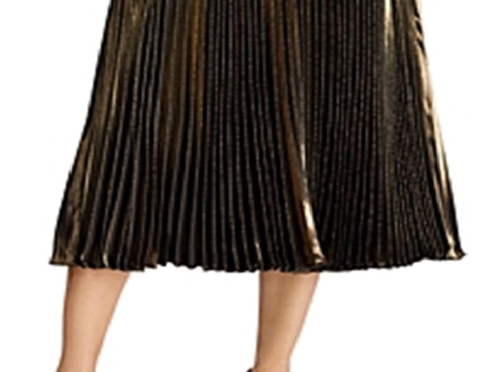 Saia MIDI Feminina Ralph Lauren Metálica Plissada - Dourada Tamanho 16