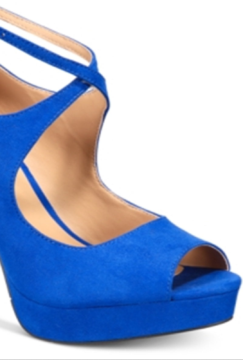 Thalia Sodi Scarpin Feminino Peep Toe com Tira no Tornozelo Clássico Azul Tamanho 10 M