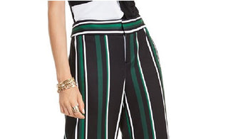 Calça feminina listrada com zíper e perna larga, preta, tamanho 2, da INC International Concepts