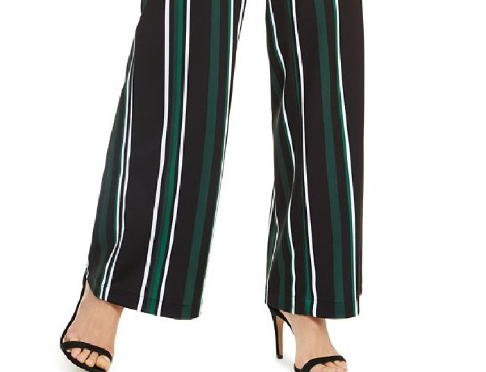 Calça feminina listrada com zíper e perna larga, preta, tamanho 2, da INC International Concepts