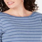Blusa feminina Karen Scott de algodão listrada com bainha ventilada, azul, tamanho extragrande