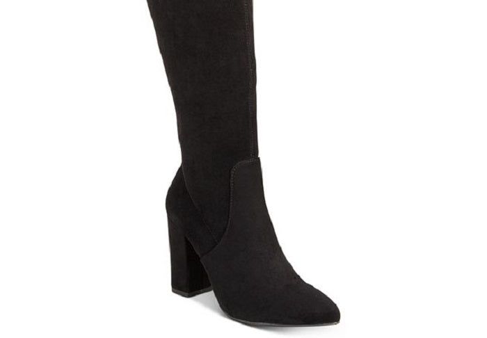 Material Girl Botas femininas Bravy com bico fechado e acima do joelho, pretas, tamanho 9 M