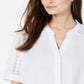 Blusa feminina Alfani com amarração frontal e renda, tamanho pequeno, branca, P