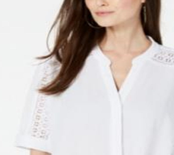 Blusa feminina Alfani com amarração frontal e renda, tamanho pequeno, branca, P