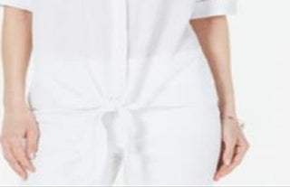 Blusa feminina Alfani com amarração frontal e renda, tamanho pequeno, branca, P