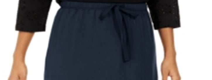 Saia-calça feminina estilo &amp; co, cor azul, tamanho pequeno, com cordão, em tencel