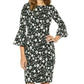 Vestido Calvin Klein Feminino Abaixo do Joelho Bodycon Preto e Branco Floral Manga Sino Tamanho 14