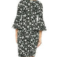 Vestido Calvin Klein Feminino Abaixo do Joelho Bodycon Preto e Branco Floral Manga Sino Tamanho 14