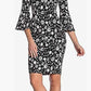 Vestido Calvin Klein Feminino Abaixo do Joelho Bodycon Preto e Branco Floral Manga Sino Tamanho 14