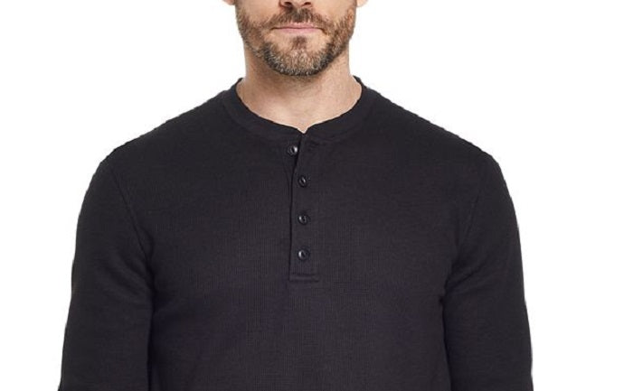 Casaco masculino vintage à prova de intempéries, malha waffle, henley, preto, tamanho pequeno