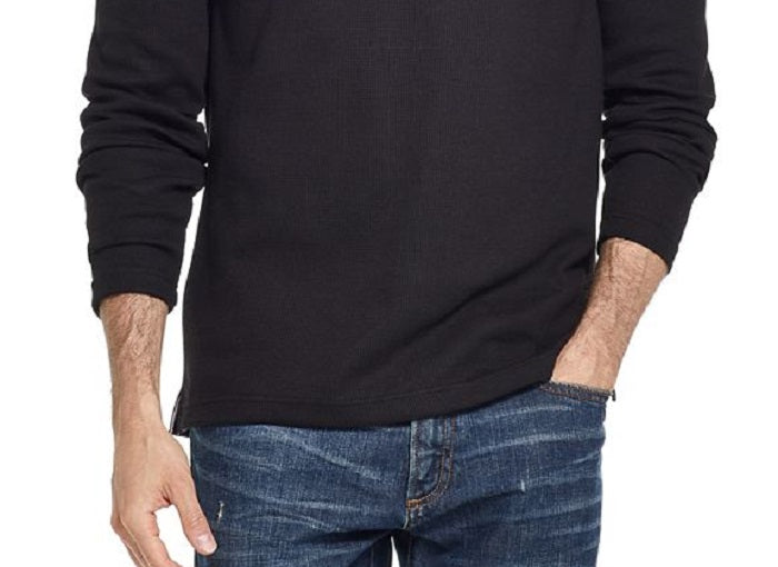 Casaco masculino vintage à prova de intempéries, malha waffle, henley, preto, tamanho pequeno