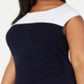 Vestido tubinho plus size com franzidos e blocos de cores da Connected Apparel para mulheres, tamanho azul-marinho 20W
