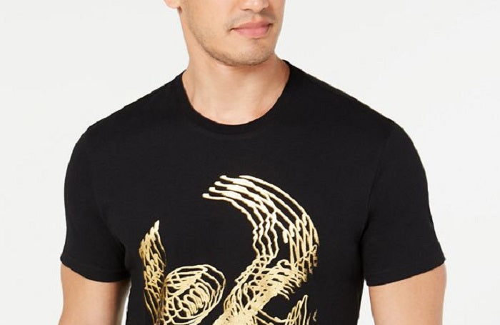 Camiseta masculina com estampa de caveira e folha de alumínio da INC International Concepts, preta, tamanho pequeno