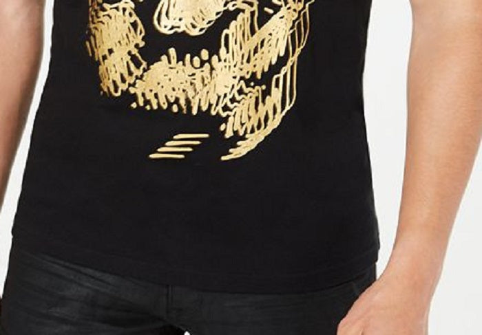 Camiseta masculina com estampa de caveira e folha de alumínio da INC International Concepts, preta, tamanho pequeno