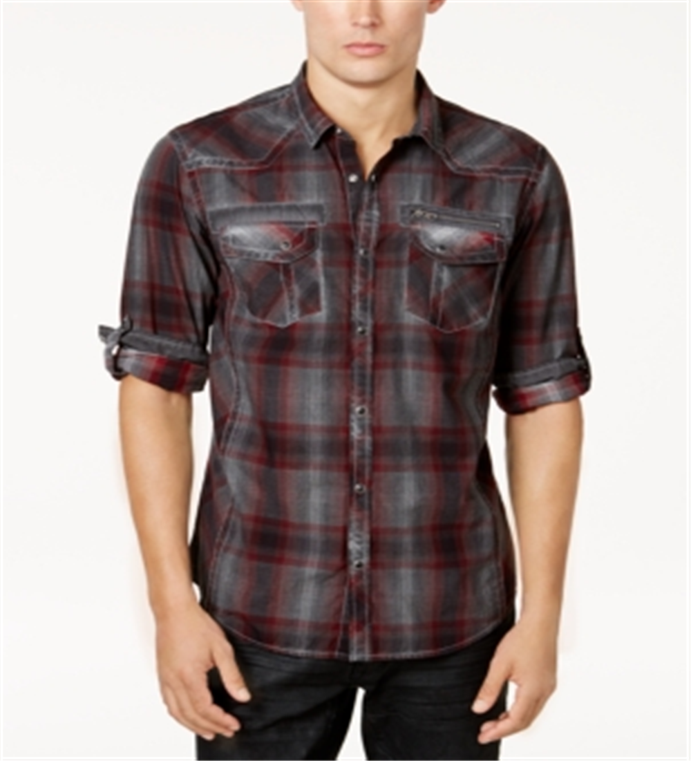 Camisa xadrez masculina Johnny Cotton Western da INC International Concepts, vermelha, tamanho XXX-G