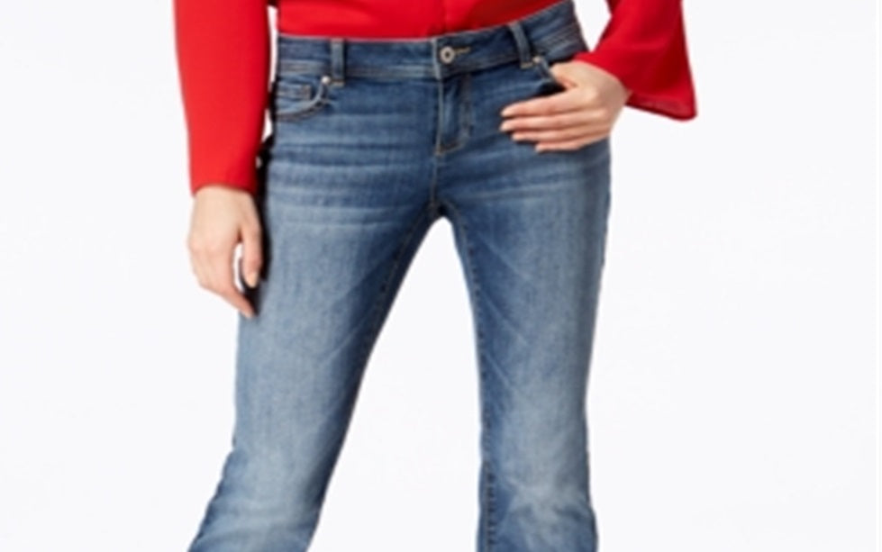 Calça jeans feminina stretch com cintura média e corte reto, da INC International Concepts, azul, tamanho 0