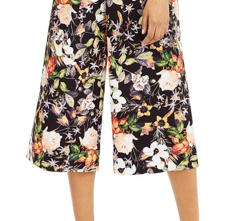 Calças culotte femininas estampadas INC International Concepts, pretas, tamanho 12