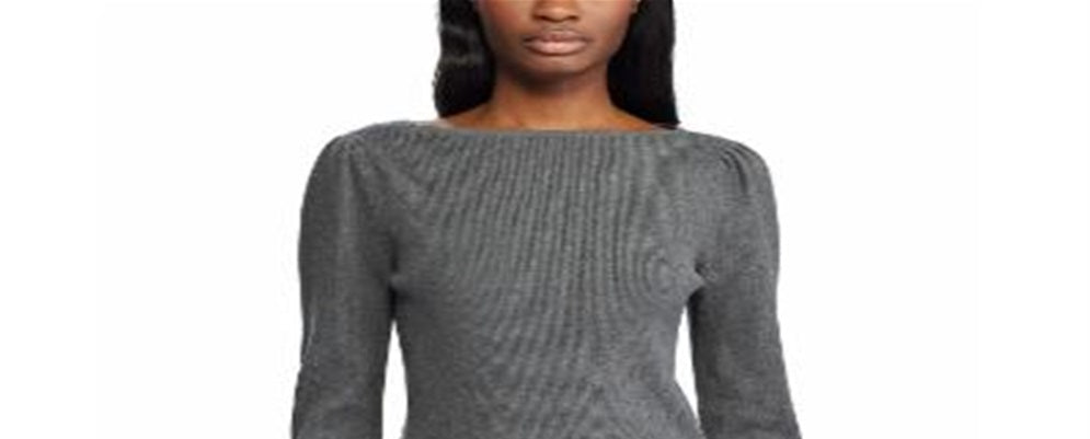 Suéter Ralph Lauren Feminino Manga Bufante Gola Canoa Cinza Tamanho P