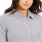 Blusa feminina listrada com punho e gola, abotoada, para usar no trabalho, preta, tamanho 4