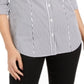 Blusa feminina listrada com punho e gola, abotoada, para usar no trabalho, preta, tamanho 4