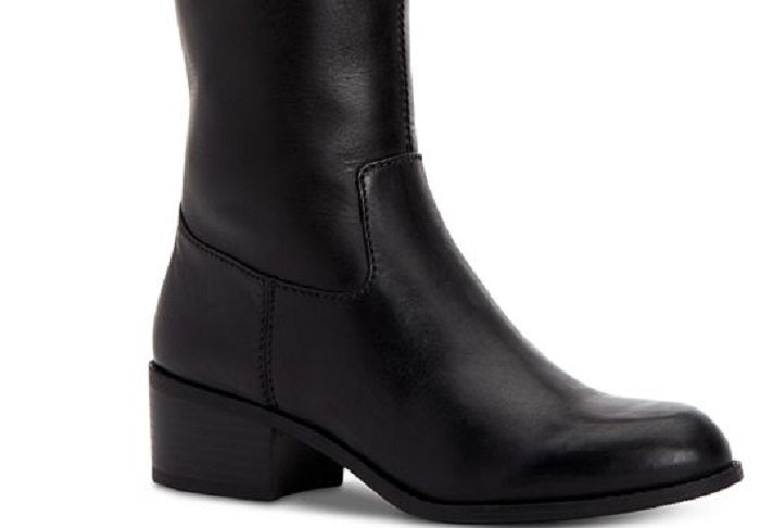 Botas femininas Alfani de cano alto, bico redondo, pretas, tamanho 7.0