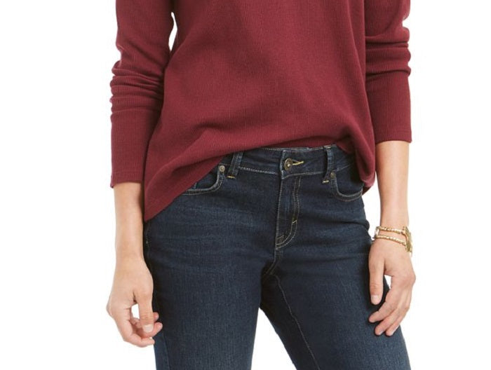 Blusa térmica feminina de algodão com decote dividido e bordado Style &amp; Co, marrom, tamanho XX-G