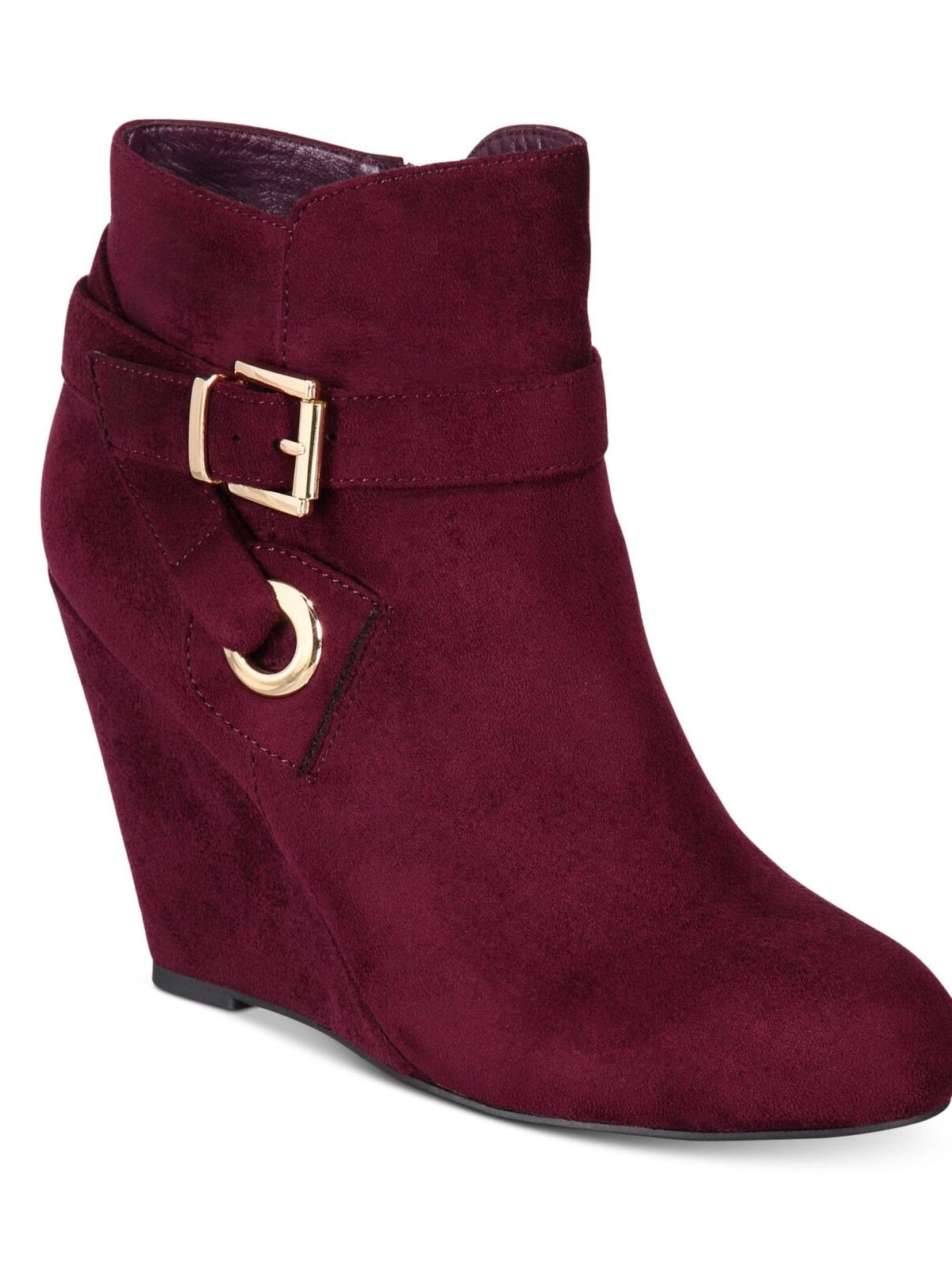Rebel by Zigi Botas femininas com fivela envolvente, ilhós, ferragens Keylie, bico redondo, cunha, zíper, tamanho 9, cor vinho
