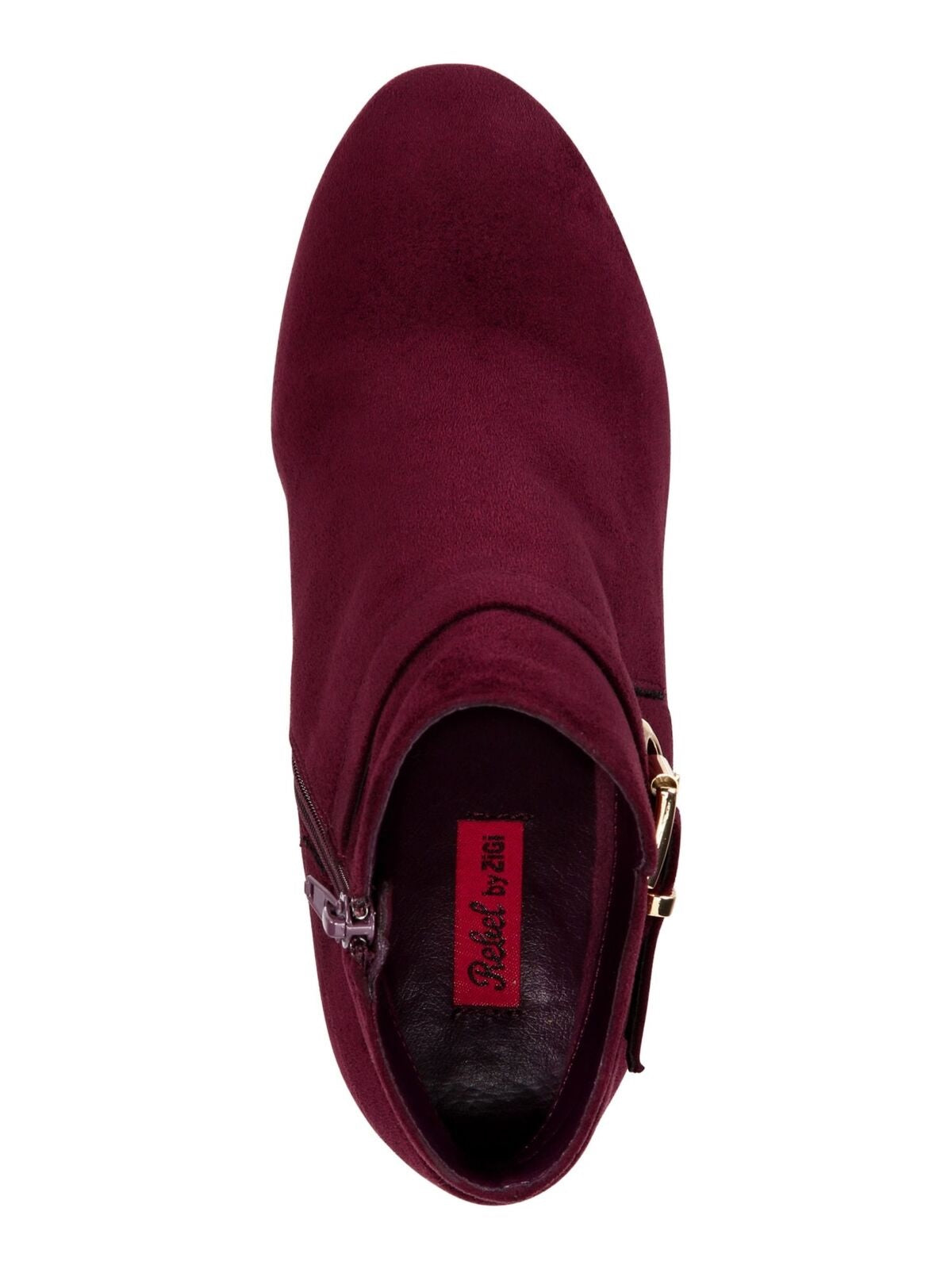 Rebel by Zigi Botas femininas com fivela envolvente, ilhós, ferragens Keylie, bico redondo, cunha, zíper, tamanho 9, cor vinho