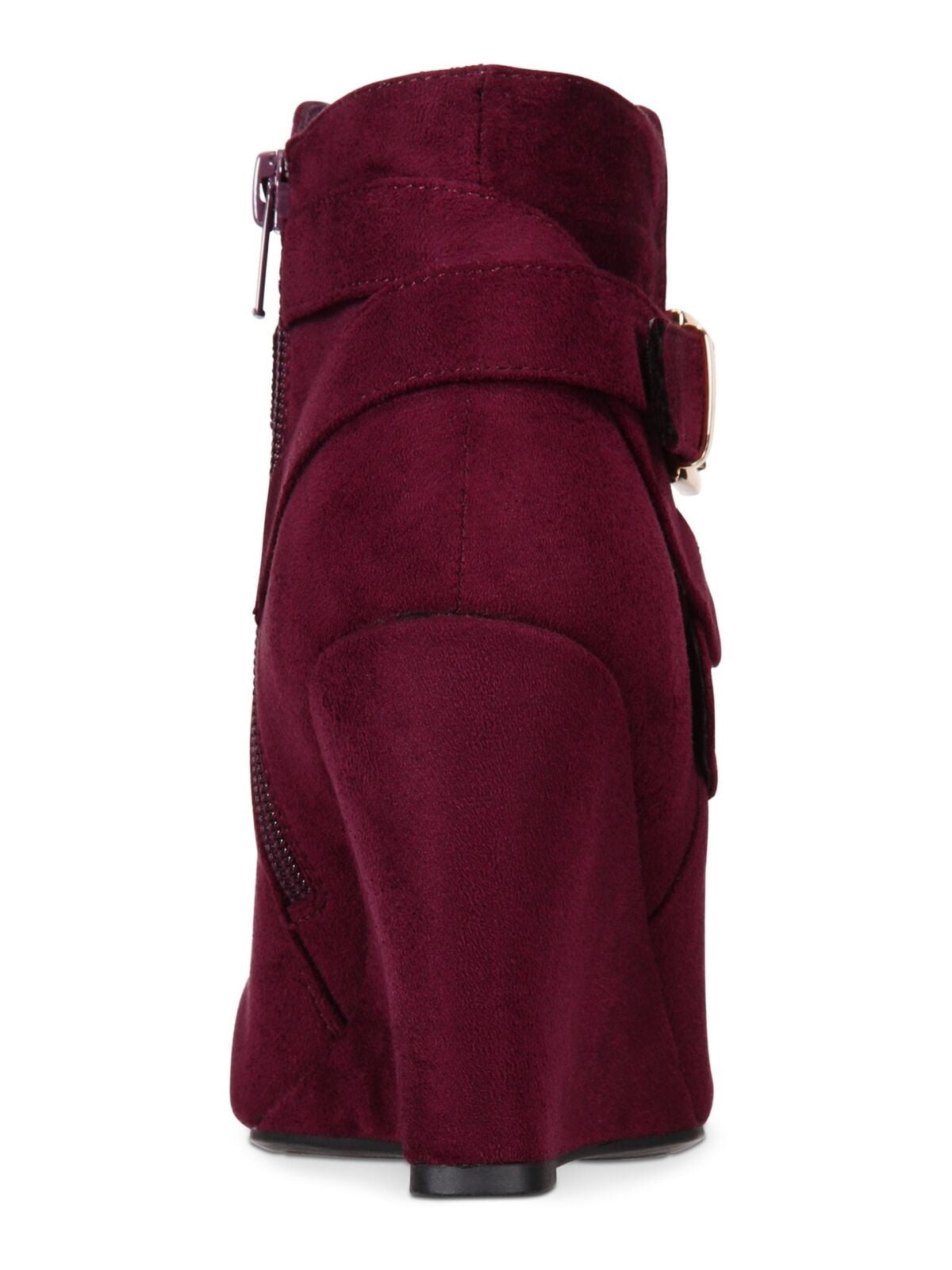 Rebel by Zigi Botas femininas com fivela envolvente, ilhós, ferragens Keylie, bico redondo, cunha, zíper, tamanho 9, cor vinho