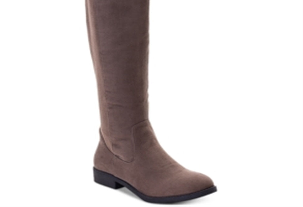Botas femininas estilo amêndoa acima do joelho, tamanho 5,5 M, marrom