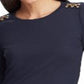 Blusa de malha waffle com detalhes em camurça Ralph Lauren feminina, roxa, tamanho pequeno M