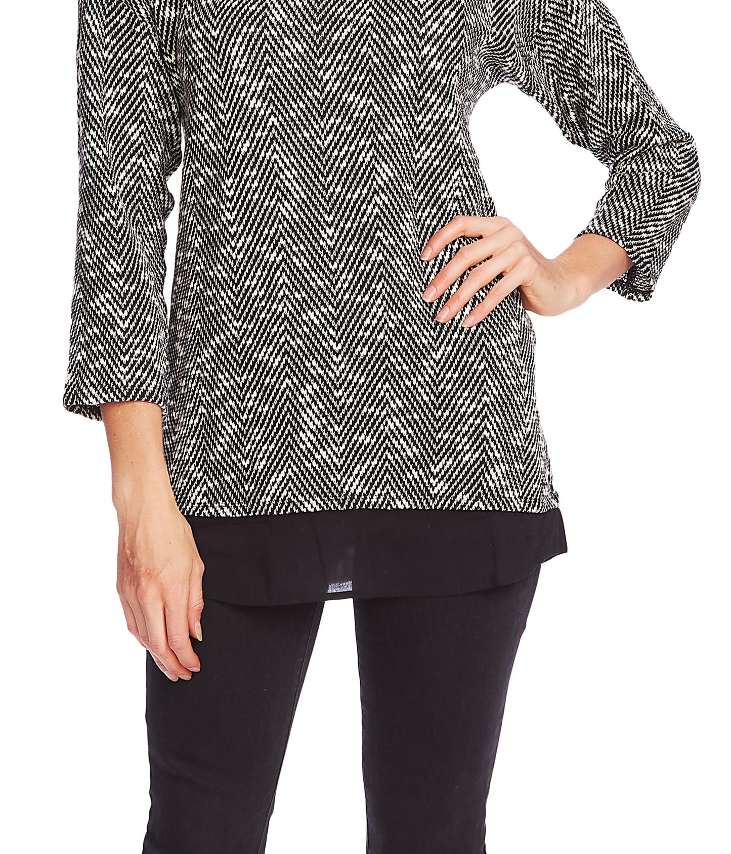 Suéter feminino Vince Camuto com gola alta e acabamento em espinha de peixe, cinza, tamanho X-S