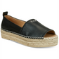 Sandálias DKNY Mer Leather Peep Toe Casual Espadrille Femininas Pretas Tamanho 6.5