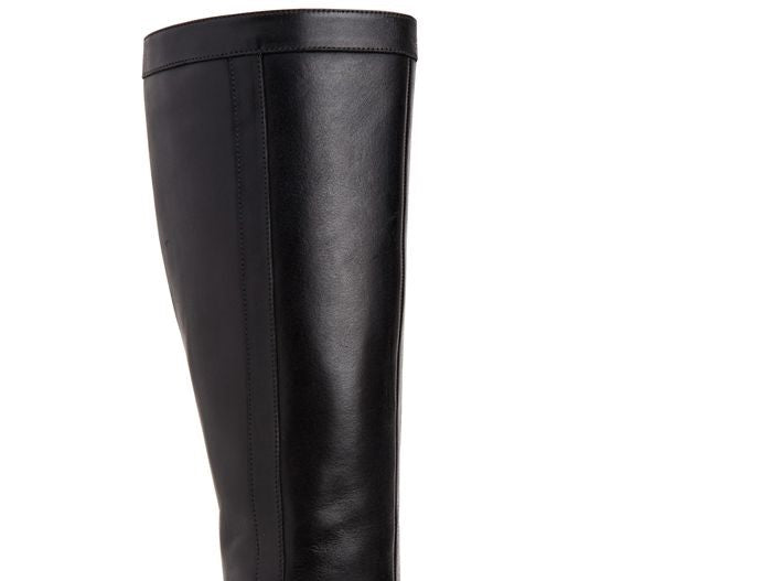 Botas femininas Bandolino Jimani de couro, bico fechado, cano médio, pretas, tamanho 7 M