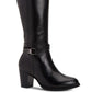 Botas femininas Bandolino Jimani de couro, bico fechado, cano médio, pretas, tamanho 7 M