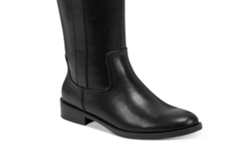 Tommy Hilfiger Imina 3 Botas de montaria femininas de couro sintético até o joelho, pretas, tamanho 8 MW