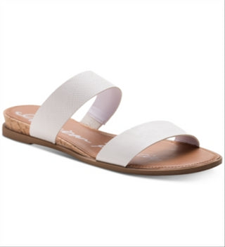 Sandálias femininas American Rag Easten de couro com bico aberto, casuais, tamanho 10 M, brancas