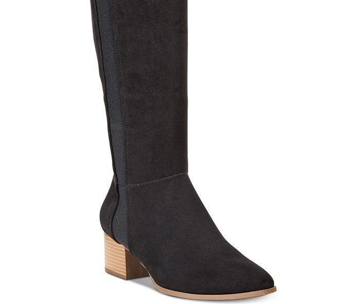 Botas femininas de camurça Finnly com bico fechado e acima do joelho, estilo &amp; co, pretas, tamanho 10 M