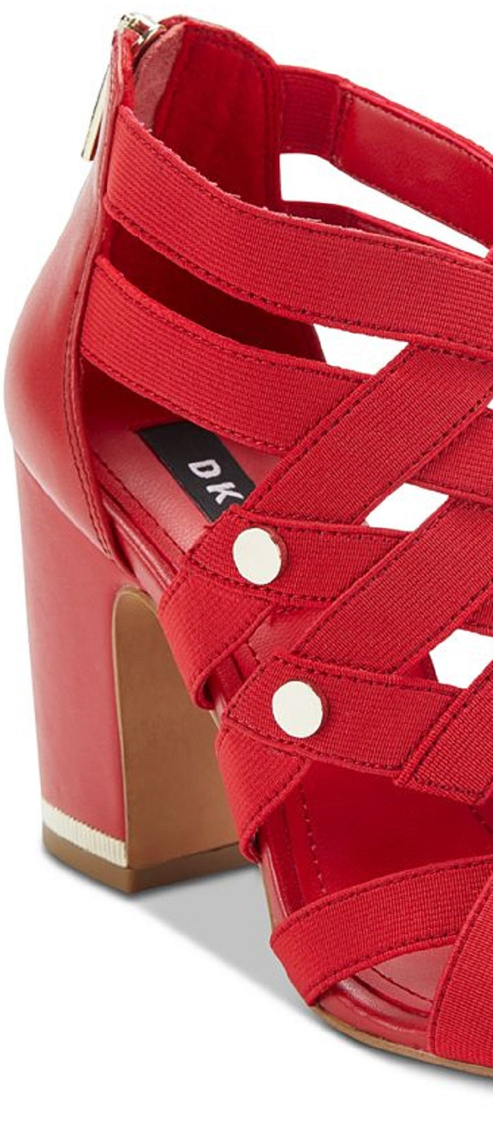 Sandálias femininas DKNY Heva Leather com salto de tiras, vermelhas, 9,5, médias