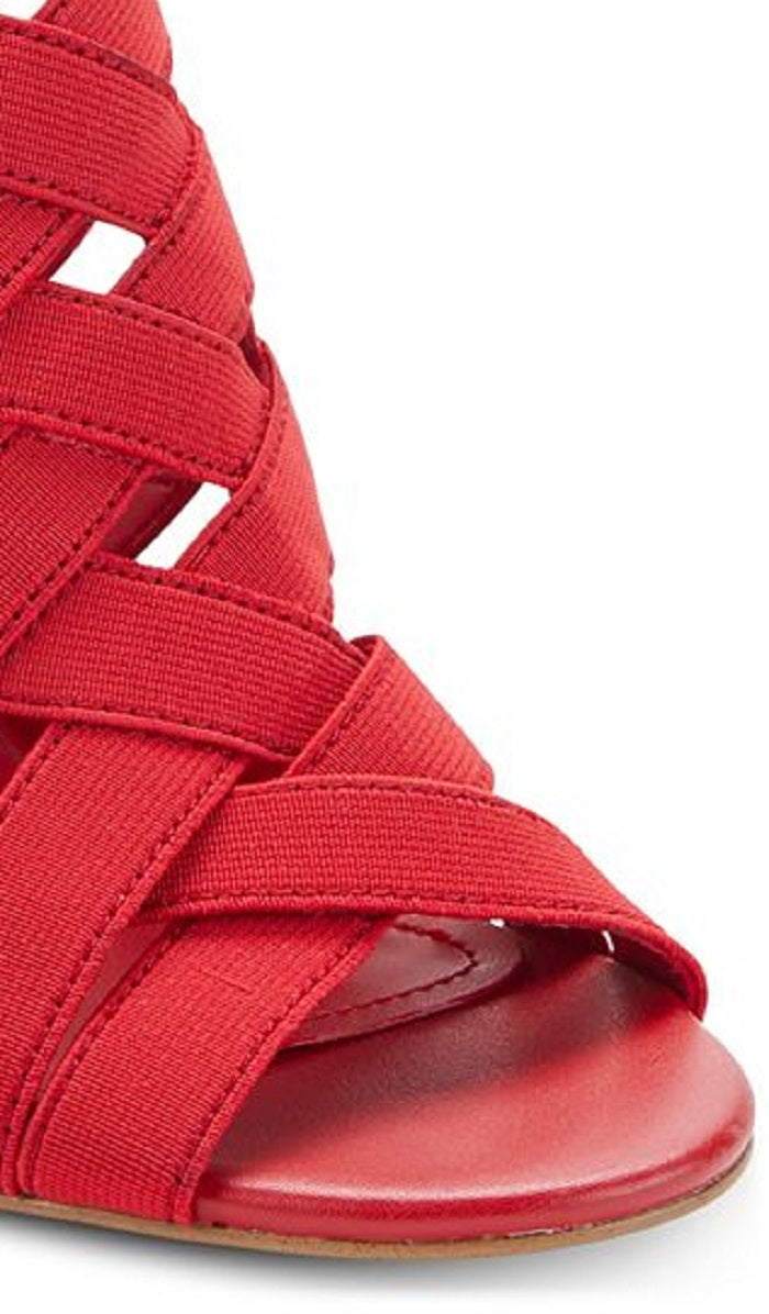 Sandálias femininas DKNY Heva Leather com salto de tiras, vermelhas, 9,5, médias