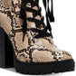 Botas de caminhada femininas Steve Madden, bico redondo, salto bloco, cadarço, couro, bege, tamanho 9