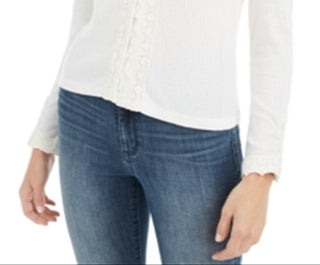 American Rag Junior's Top com botões frontais e acabamento em renda, branco, tamanho grande
